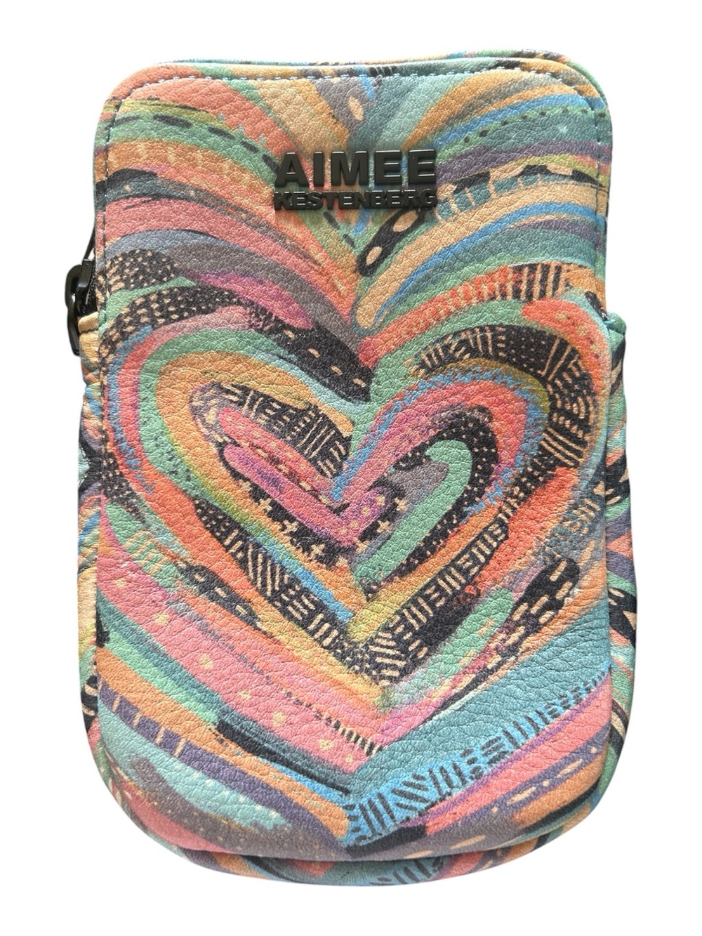 Aimee Kestenberg Leather Milan Phone Crossbody Bag Heart Print Stadium Purse - Picture 3 of 5